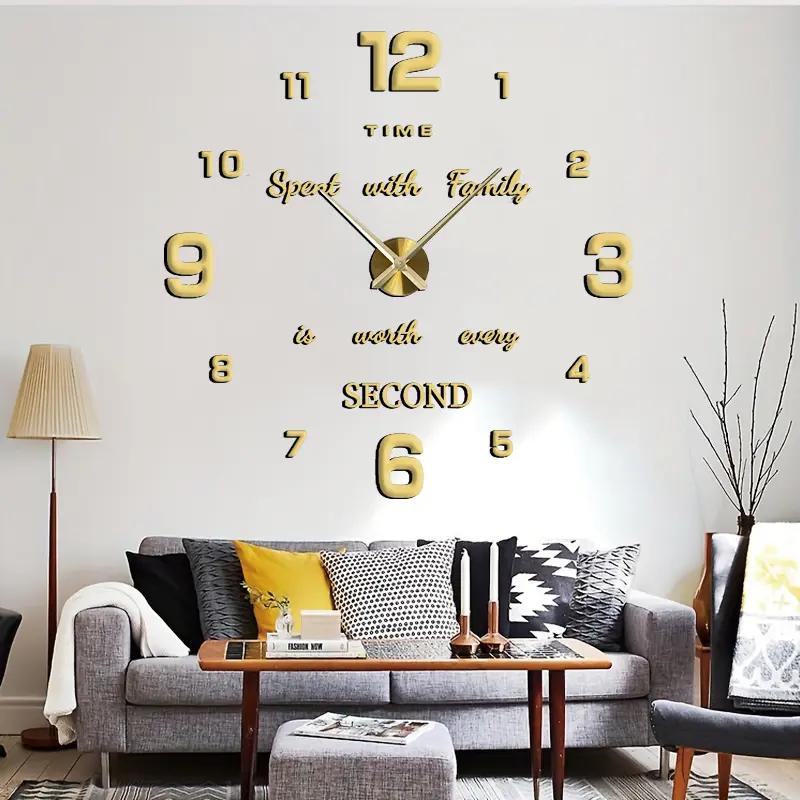 Large DIY Wall Clock Kit, DIY Craft Decor, Wall Mounted 3D Modern Look Frameless Design Mirror Finish Digital Stickers, Home Living Room Bedroom Office Decoration, DIY Decorations, Halloween Christmas Decor