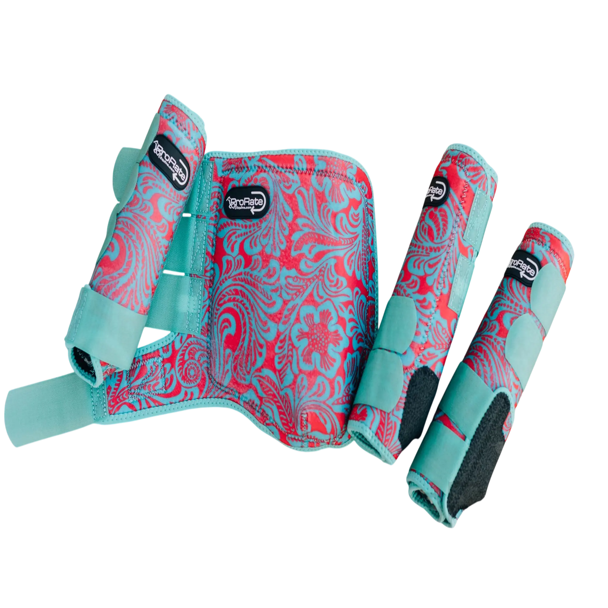 Tooled Coral Pattern Equine Sport Boots - Medium Front Pair, 360-Degree Full Boot Coverage with Impact Guard & Suspension Straps, 360° Cover, 360-Degree Coverage