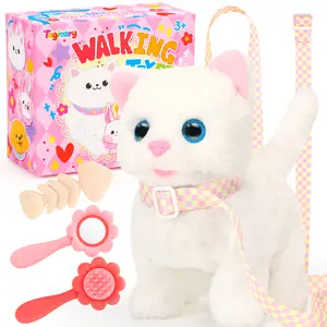 Plush Toys Electronic Toy Cat That Walking and Meowing,Tail Wagging Interactive Toy Cat with Leash,Easter Christmas Birthday Gift Springtok