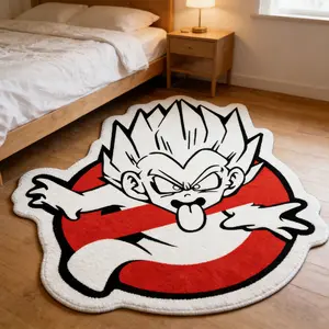 Funny cartoon characters, alien carpets, red and white contrasting velvet floor mats, bedroom bedside anti slip and wear-resistant floor mats, trendy and personalized space decoration mats, suitable for Instagram style/fun and trendy home decoration