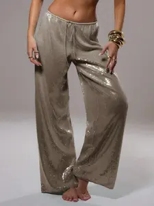 Sequin Low Rise Trousers Vacation Summer Ibiza Fits Party Sparkly Holiday Festival Casual Vacation Luxury Elegant