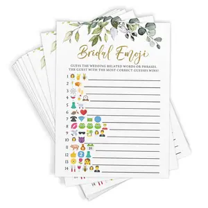 Wedding Emoji Trivia –  Bridal Shower Game, Eucalyptus (50 Cards)
