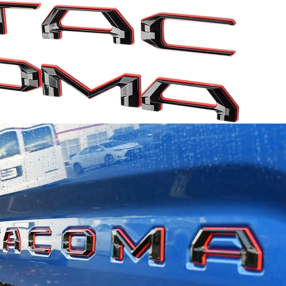 3D Red & Gloss Black No-Drilling Insert Tailgate Letters for 2016-2021 Toyota Tacoma, TRD-Style Anti-Scratch Water-Resistant Factory-Fit Truck Meet Accessory, Automotive-Grade Easy-Install Car Exterior Sticker Upgrade