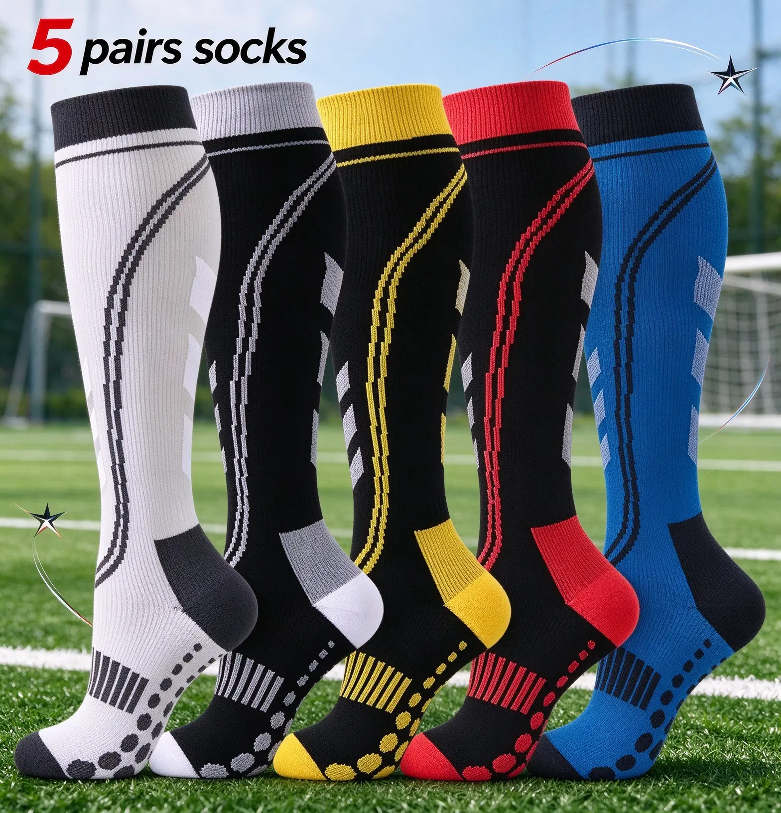 5 Pairs of Men's and Women's Compression Socks Circulating Support Socks and Knee Compression Socks Breathable Sweat-absorbing, Non-slip, Non-shifting, Soft and Comfortable, Can Be Used for Outdoor Fitness, Running, Cycling, Sports and Long-term Standing