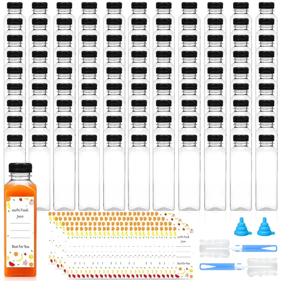 HILAKE 100pcs 16oz PET Water Bottles, Durable & Easy to Clean, with Funnels and Cup Brushes, Perfect for Wedding Decor, Kitchen Juice/Vegetable/Drink Storage, Essential for Travel, Hiking, Easter & St. Patrick's Day