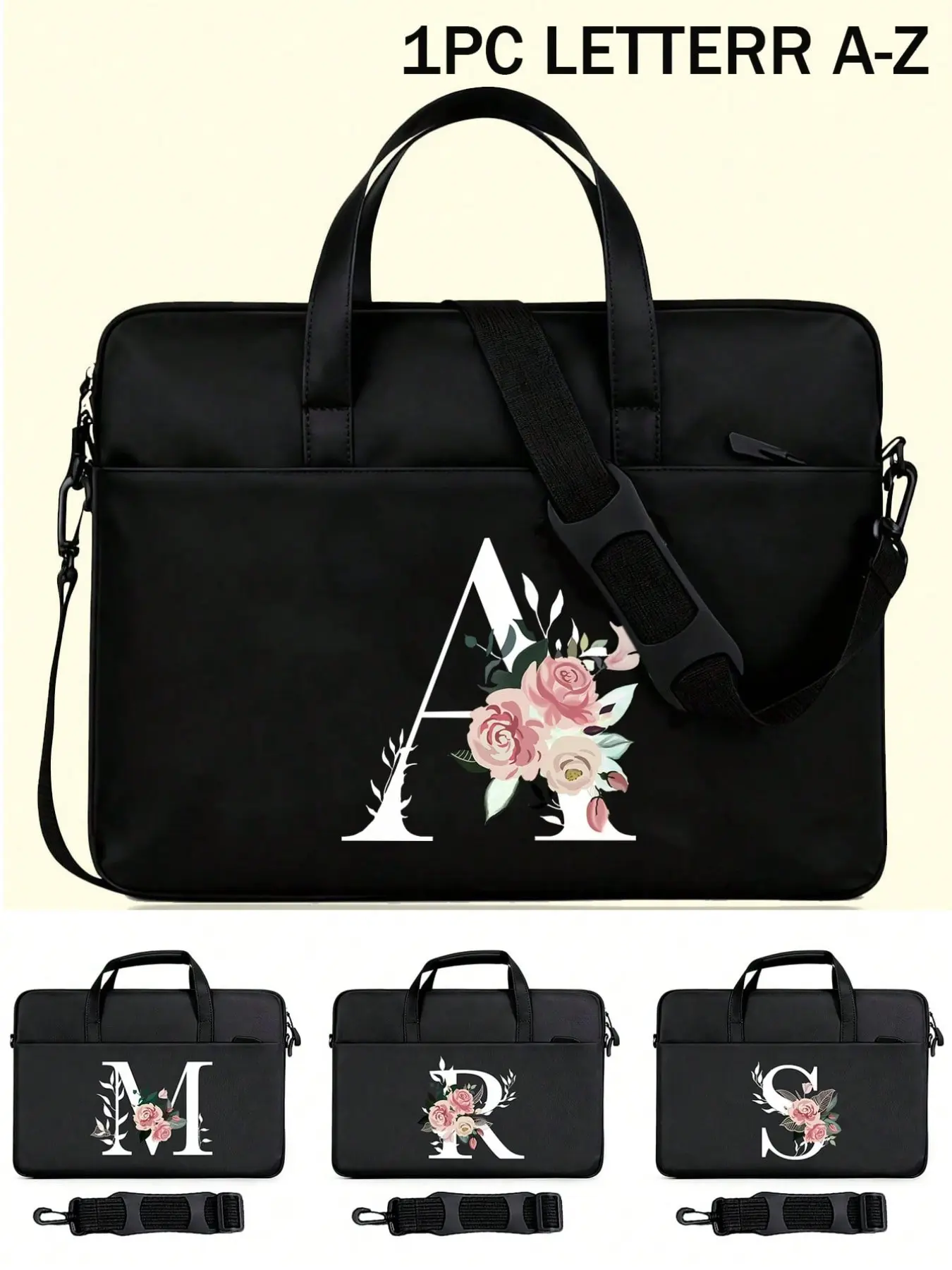 Laptop Bag with Shoulder Strap, A-Z Letter Pattern, Cable Organizer, Portable for Women, Travel Laptop Bag, Fits 13-16 Inch Laptops, Great for School and Gifts, Laptop Computer Bag