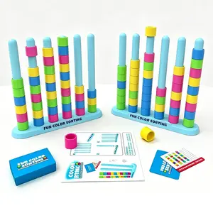 Color Stacking Matching Game, Family Color Classification Board Game, Fast-Paced Ring Pairing Puzzle Toy, Family Fun Game, Includes Challenge Cards, Perfect for Parties