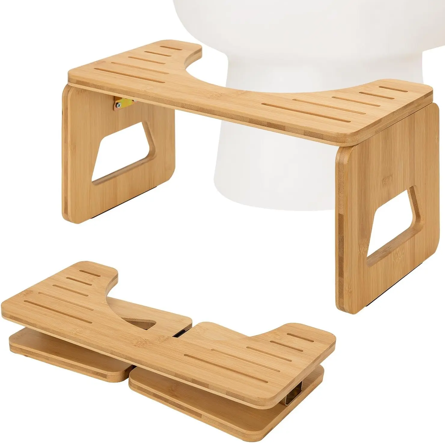 Toilet Stool Squat Adult and Kids - 8 Inches Foldable Poop Stool for Bathroom Bamboo Flip Potty Stool with Anti-Slip Layer - Improve Bathroom Posture and Comfort