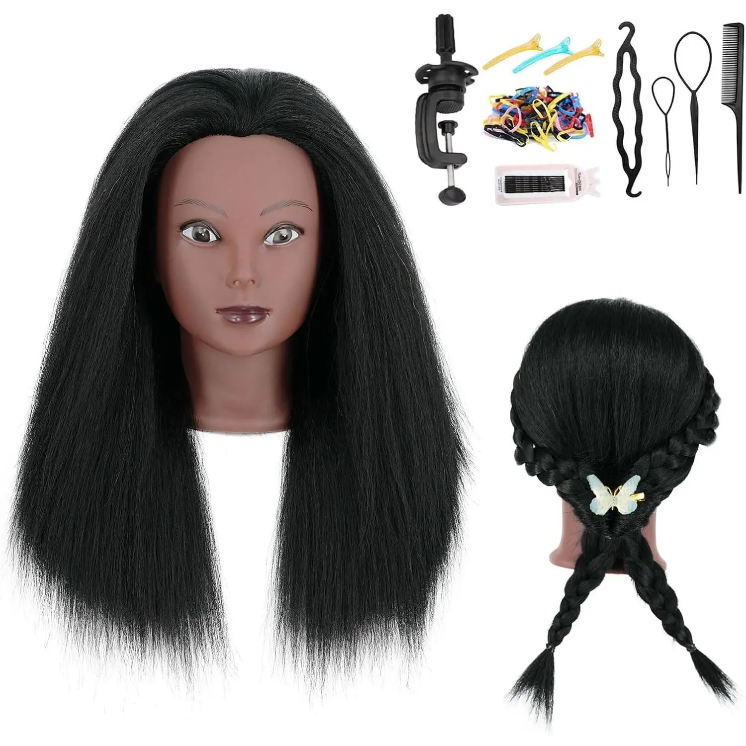 Mannequin  with Human Hair 16''  Manikin Doll  with  Real Human Hair Trainning  for Hairdresser Practice Braiding Hair Styling with Clamp Stand