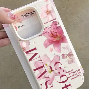 Phone Case: 1pc Pink Floral Bible Verse Phone Case Suitable for Apple IPhone 17 16 15 14 13 12 11 PRO MAX PLUS,AIR and iPhone X XS MAX  Antidrop Phone Case Vintage Elegant Can Be Given to Friends Can Be Given to Family Members as Gifts