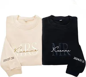 Custom Embroidered Mr and Mrs Sweatshirts for Couple – Matching Gift With Names, Wedding Date for Anniversary, Valentine's Day
