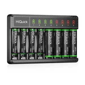 8-Bay Smart Battery Charger + 8 AA/AAA Ni-MH Rechargeable Batteries – 2H Fast Charge, Independent Slots, 1200 Cycles, Low Self-Discharge