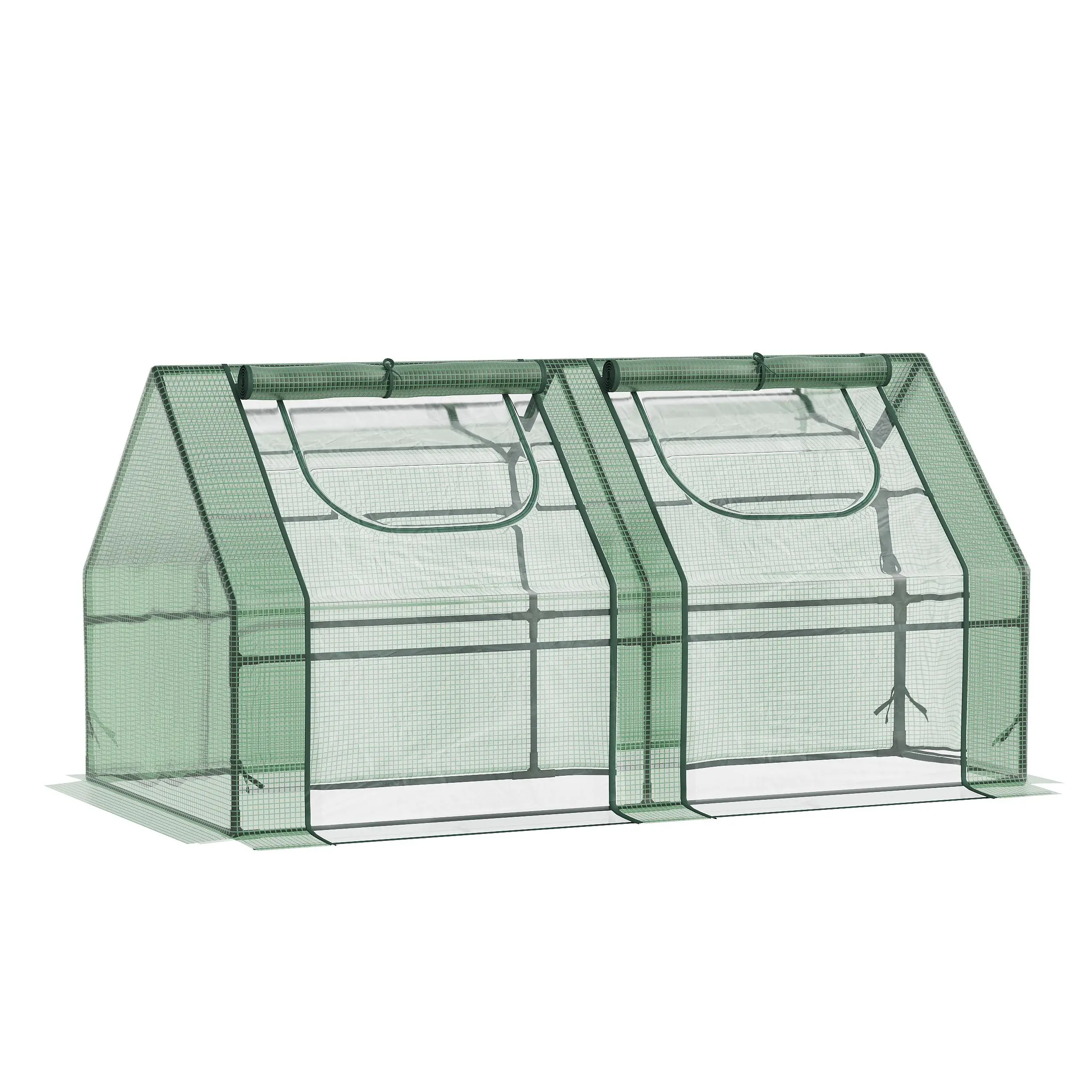 Outsunny Portable Outdoor Mini Greenhouse Kit - 70.75" L x 35.5" W x 35.5" H Steel Frame Enclosure, 2 PE Covers, 2 Roll-Up Windows, UV Protection, Easy Grow for Balconies, Orchids, Succulents