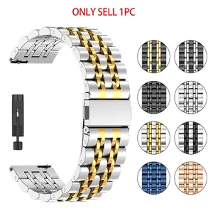 18/20/22mm Stainless steel watch strap Compatible with samsung galaxy watch 4/5/6/7/FE 40/44mm/Amazfit Active/Active2/Bip5/2/GTS3, replacement watch straps for Garmin/Huawei/Xiaomi watch strap, Smartwatch Compatible Bands
