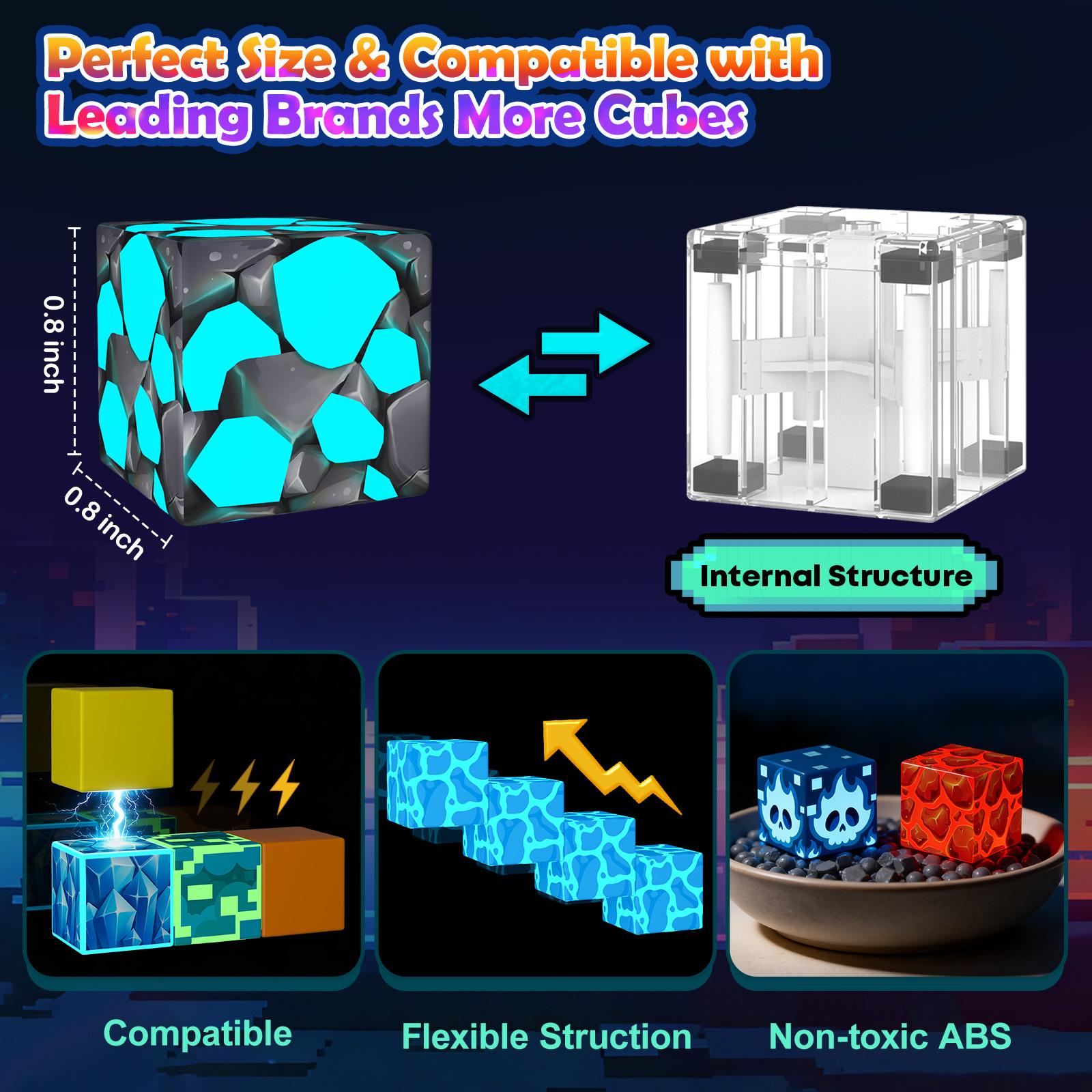 200 PCS-Fluorescent Magnetic Building Blocks with Drawstring Bag Bright Toys STEM Montessori Sensory Toys Birthday Couple Gifts