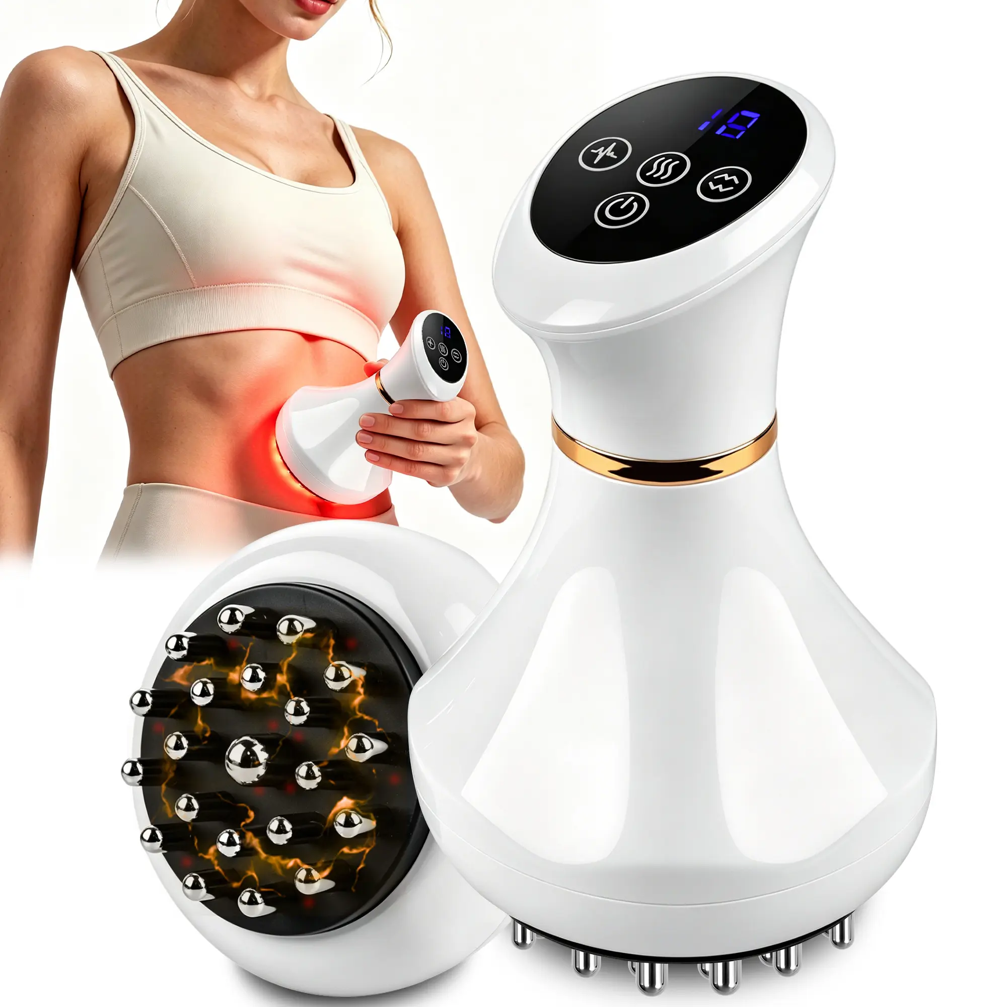 Wireless Rechargeable Dual-Purpose Meridian Massage Brush - Heating, Vibration & Soothing Pulse Device with Handle, Lightweight Adjustable Design, Heating Scraping Tool for Legs & Hips, Ideal Relaxation Gift (Beauty & Personal Care Appliance), Daily, Lymp