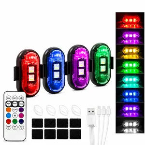 8 Color Wireless LED Strobe Lights for Car & Motorcycle, USB Rechargeable Remote Control Anti-Collision Warning Lights, Waterproof Multi-Mode Flashing Safety Lights for Truck Bike Drone RC Aircraft, 2PCS/4PCS Pack outdoorfun