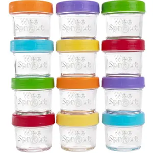 WeeSprout Glass Baby Food Storage Jars with Lids, Reusable Small Containers -  4/8 oz, 8/12 Pack