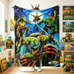 Anime Ninja Turtles Green Hero Team Flannel Blanket, Soft Warm Cozy Fleece Throw for Adults Kids, Gamer Room Dorm Bed Sofa Decor, Fan Collection Christmas Gift