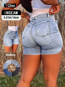 Y2K Women's Denim Shorts, Summer Casual Pocket Button Front Tight Fit Jeans, Fashionable Daily Wear Bottoms, Trendy Ladies' Clothing