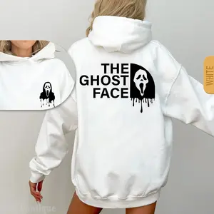 Scream Movie Ghost Face Swoosh Sweatshirt, 2 Side Halloween The Ghost Face Hoodie, Fall Tee, Iconic Horror Movie Mask Design Tee, Halloween Casual Sweatshirt Hooded Outfiter Gift For Best Friend HusBand Wife