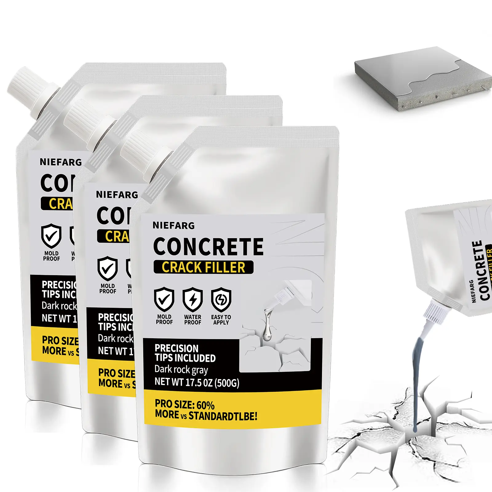 Professional Concrete Crack Filler & Sealant - Quick-Dry Waterproof Adhesive for Outdoor Repair Driveways Patios Sidewalks Self-Leveling Crack Sealant Elasticity ,Concrete Crack Filler for Driveway, High Elasticity Cement Crack Filler, Patio, Waterproof