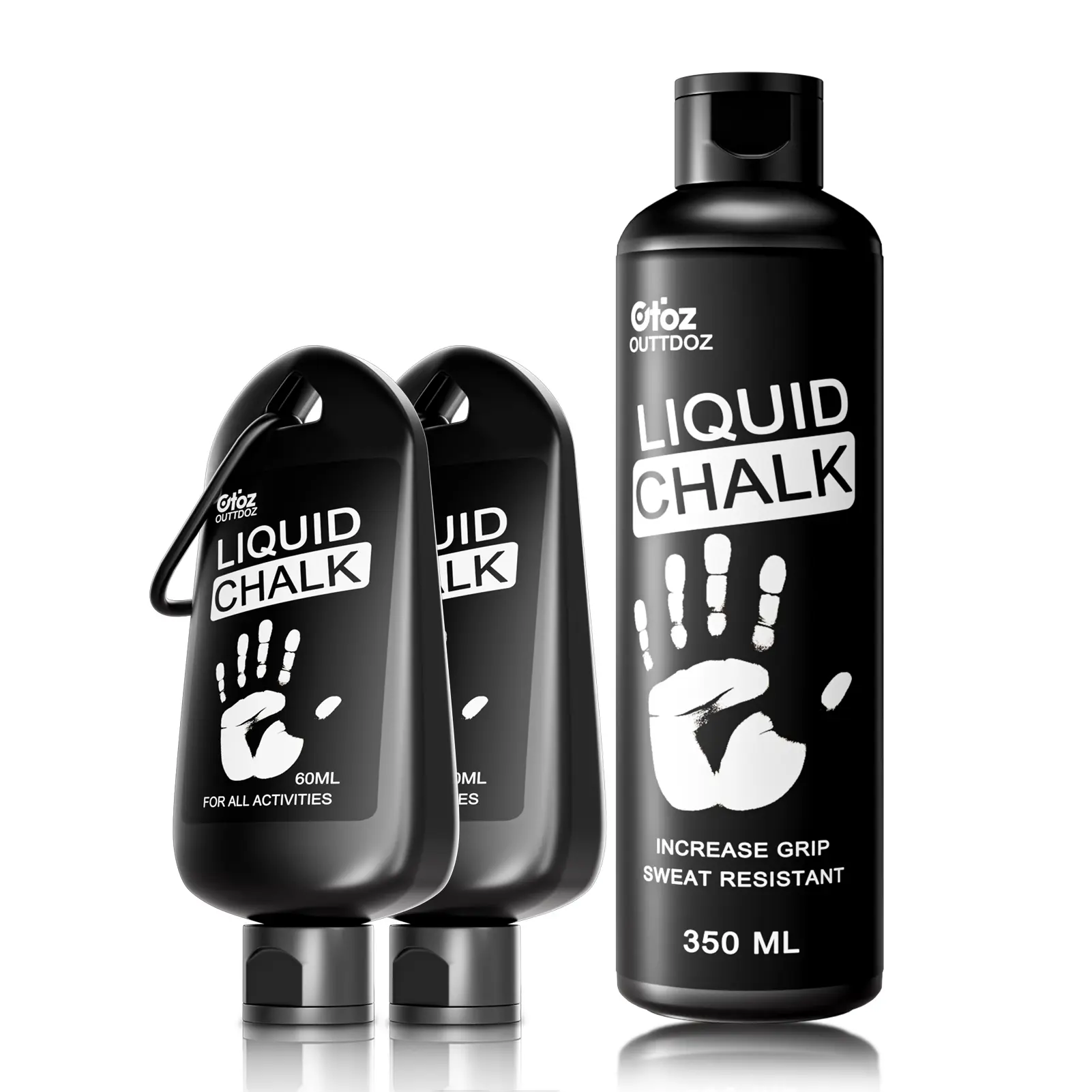 OUTTDOZ Liquid Chalk, Pro Grade Fast-Drying & Mess-Free Grip Enhancer for Gym Training, Weightlifting & Climbing - Sweat-Resistant, 350ml with 2x60ml Portable Bottles, Dancing, Rock Climbing