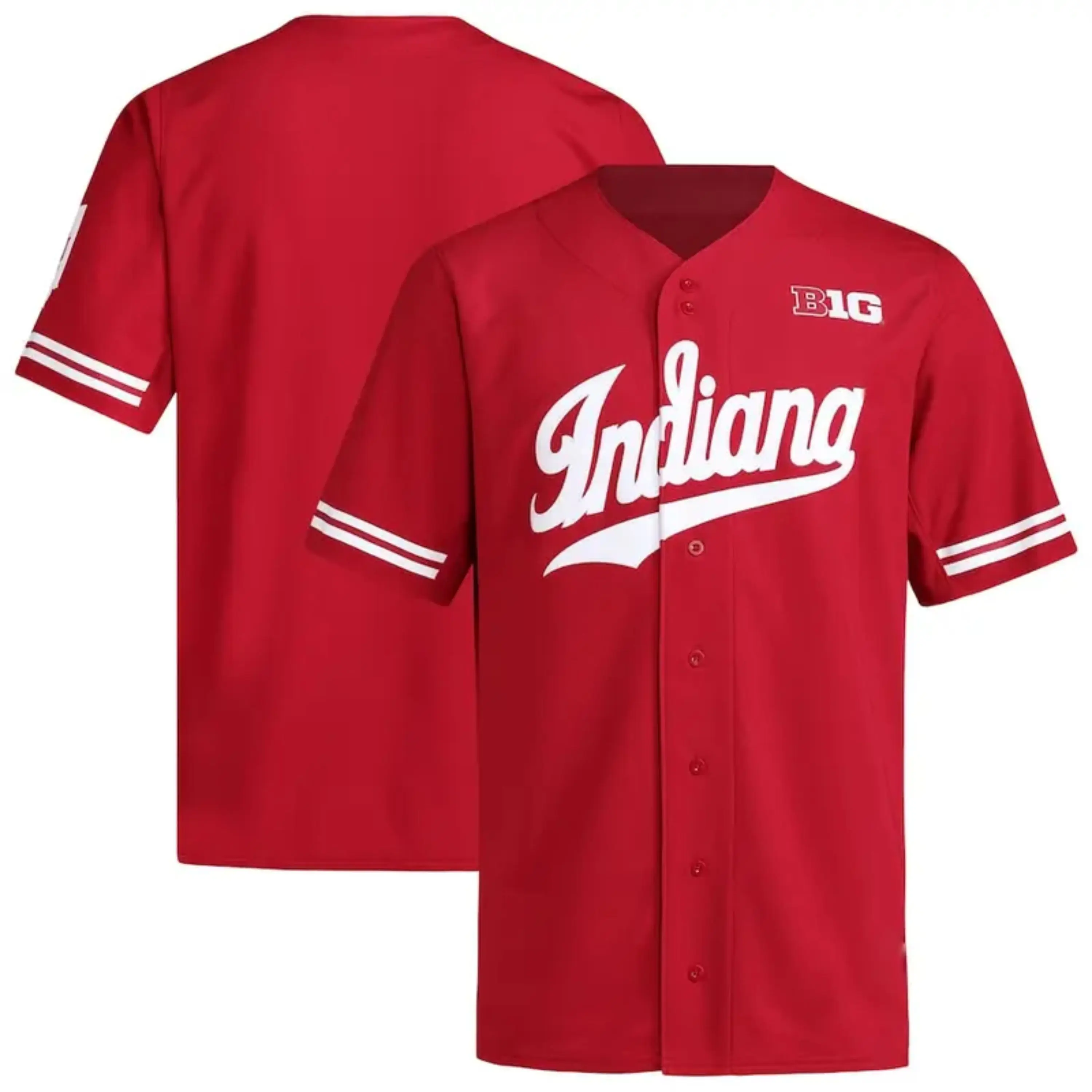 Men's Crimson Indiana Full-Button Jersey, Crewneck Short Sleeves For Fan