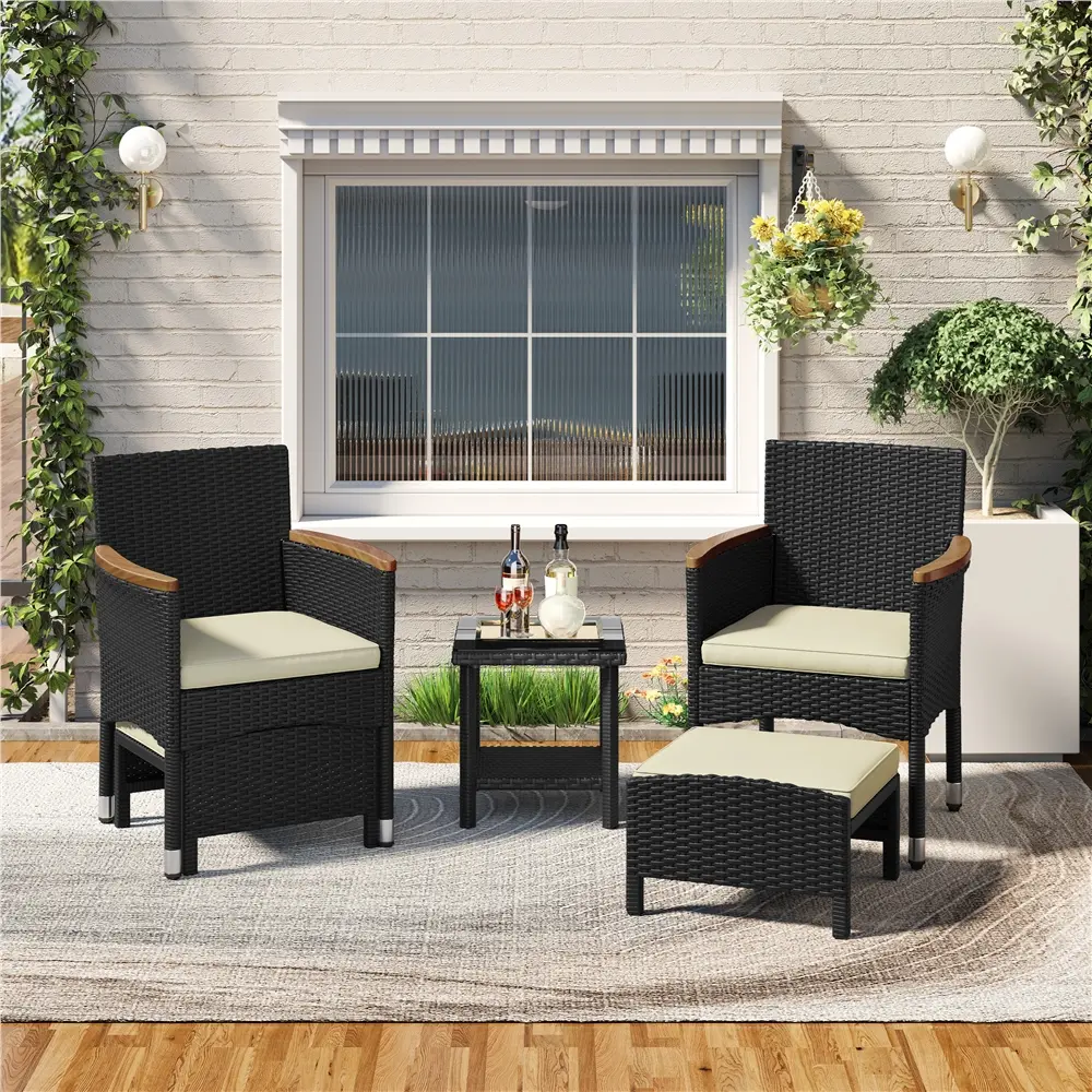 Yaheetech 5-Piece Patio Chairs Set - Outdoor Wicker Conversation Set with Cushioned Seating, Ottomans, Coffee Table, for Garden, Poolside,home decor,camping essentials