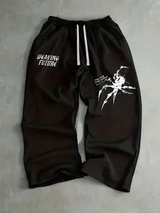 Men's Loose-Fitting Sweatpants, Spider Pattern, Elastic Waist, Side Pockets, Casual Street Style, All Seasons, Unisex Couple Gift