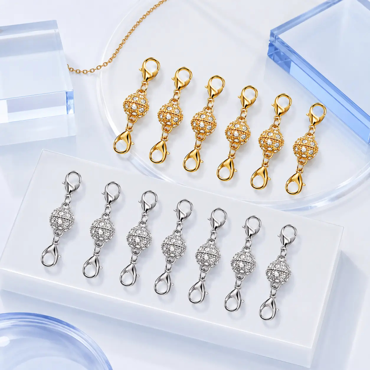 12-Pack Stainless Steel Magnetic Necklace Clasps with Heavy-Duty Magnets – Gold & Silver Plated Necklace Extenders, Great for Gifting