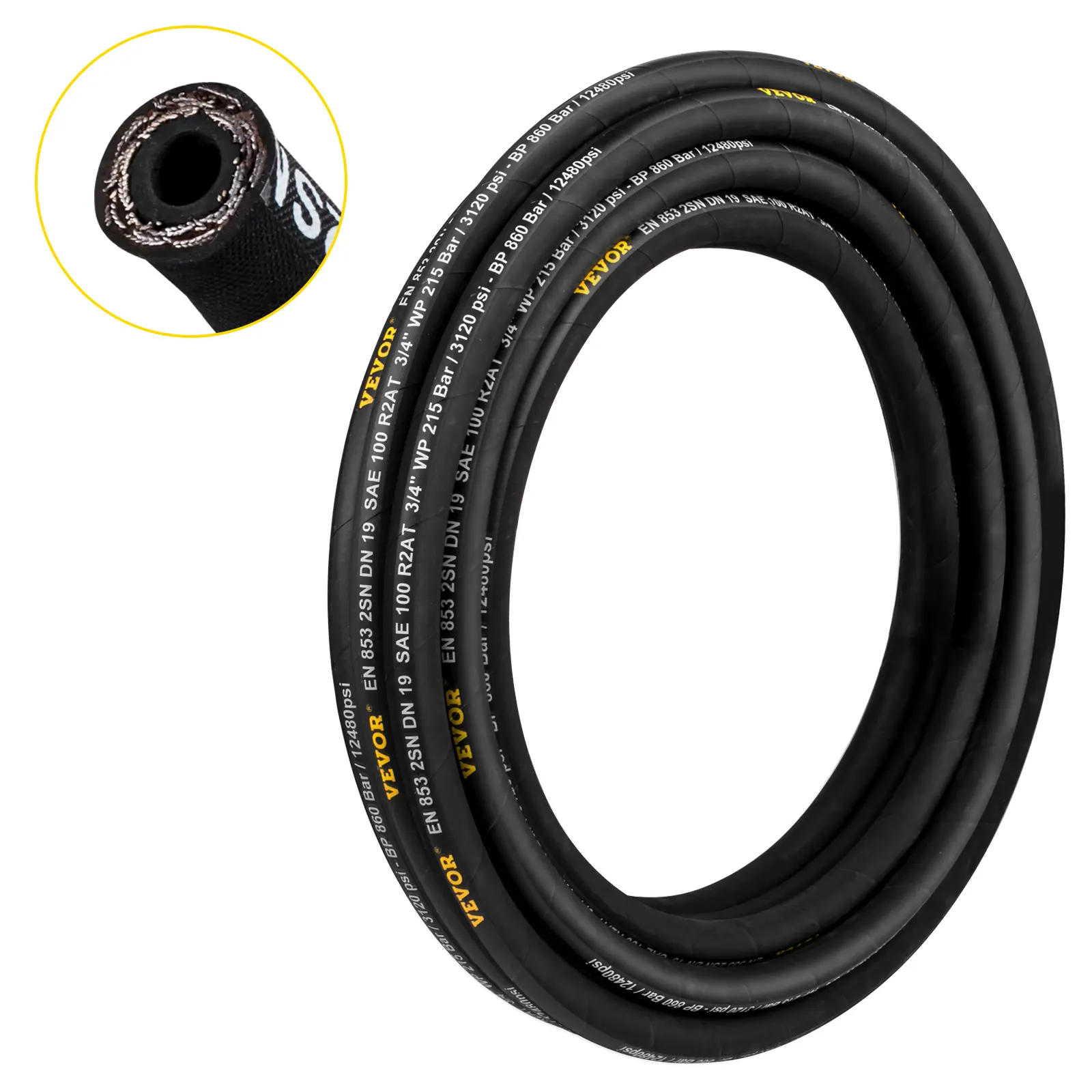 【Summerfinds】VEVOR Hydraulic Hose 1/2 inch x 100 ft Coiled Hydraulic Hose 4000 PSIRubber Hydraulic Hose with 2 High-Tensile Steel Wire BraidBulk Hydraulic Hose -20℃ to 140℃Hydraulic Oil Flexible Hose