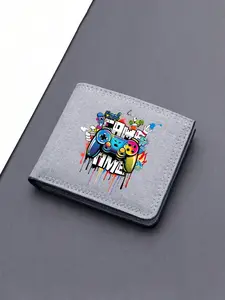 Cartoon Colorful Game Controller Print Canvas Wallet, Casual Trendy Wallet, Multi-Card Slot, Dual-Fold Credit Card Holder, Lightweight Portable, Ideal Gift for Teens