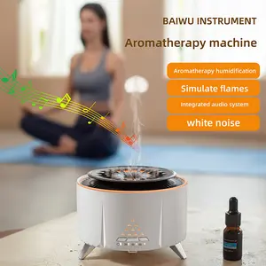 White Noise Flame Aromatherapy Machine Desktop Bluetooth Speaker Humidifier with Remote Control for Home Appliances
