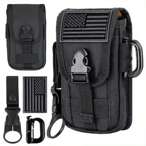 Phone Holster Pouch, Gadget Waist Bag Molle Attachment Belt Holder Bag with US Flag Patch and water bottle buckle for 4.7"-6.7" Phone