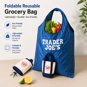 3pcs-1pc-Foldable Reusable Grocery Bag with Mini Tote Organizer Pouch, Lightweight Shopping Bag for Women, Portable Eco Tote with Small Canvas Insert for Travel, Storage and Daily Use outdoorfun