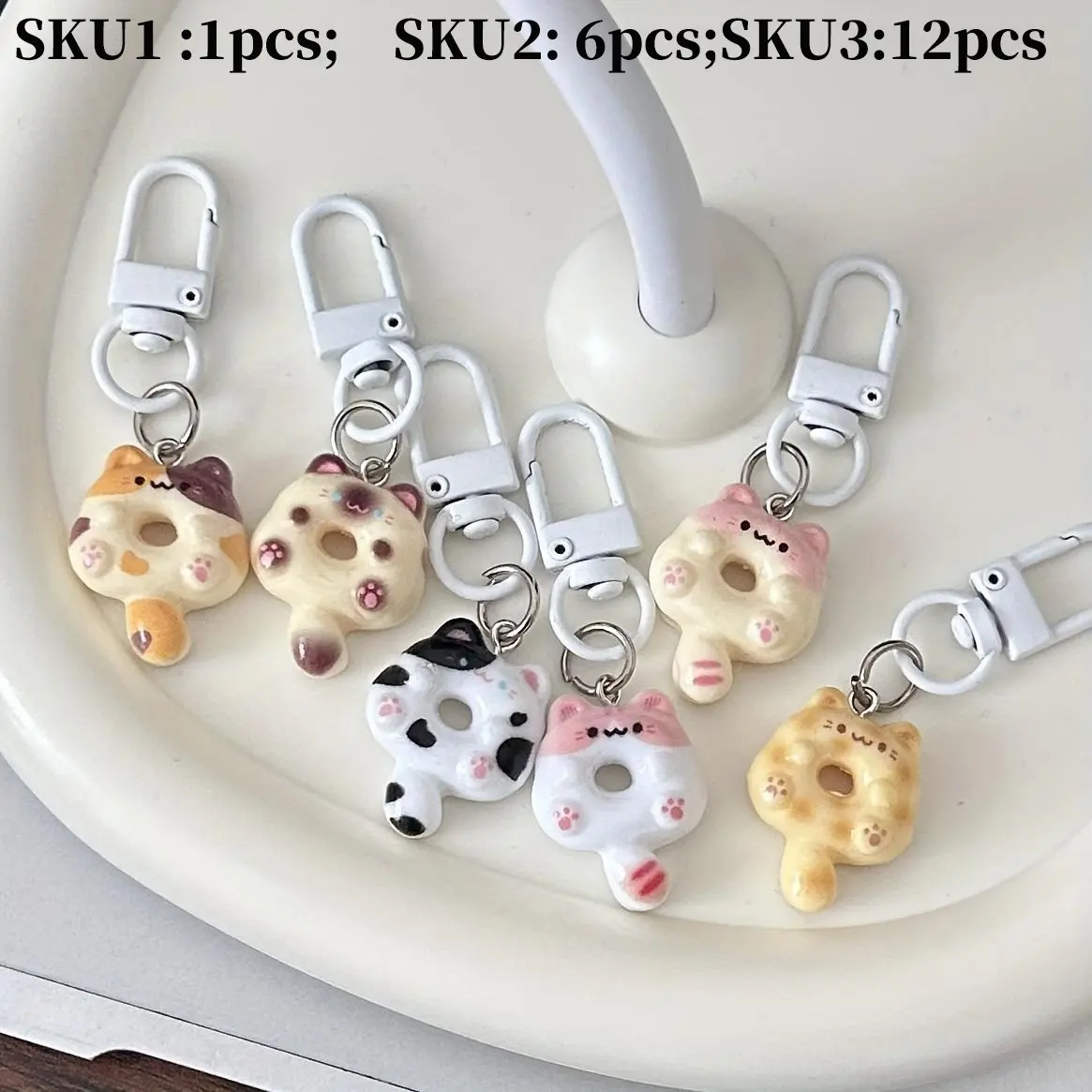 Cute Cartoon Cat Donut Series Keychain Set, Funny Food Toy Charm Keychain for Bags, Cute Charms Keychain, Couple Best Friend Gift Accessories, Cute Keychain Accessory, Keychain Pendant, Funny Keychains