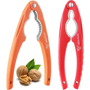 2PCS Stainless Steel Nut Crackers for All Nuts, Nutcracker Tool for Walnut Chestnut Crab Lobster, Ergonomic Plastic Handle Bull Pattern Orange + Red