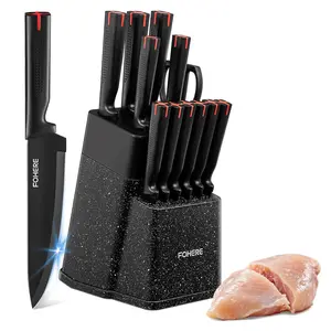 FOHERE Knife Set with Block 13 Pieces, Colorful Stainless Steel Knife Set with Anti-slip Handle, Complete Kitchen Knife Set with Sharpener