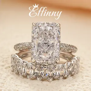 Effinny Jewelry 6.0ct Radiant Cut Wedding Ring Set, 925 Sterling Silver Promise Ring, 5A Cubic Zirconia Bridals Ring for Women