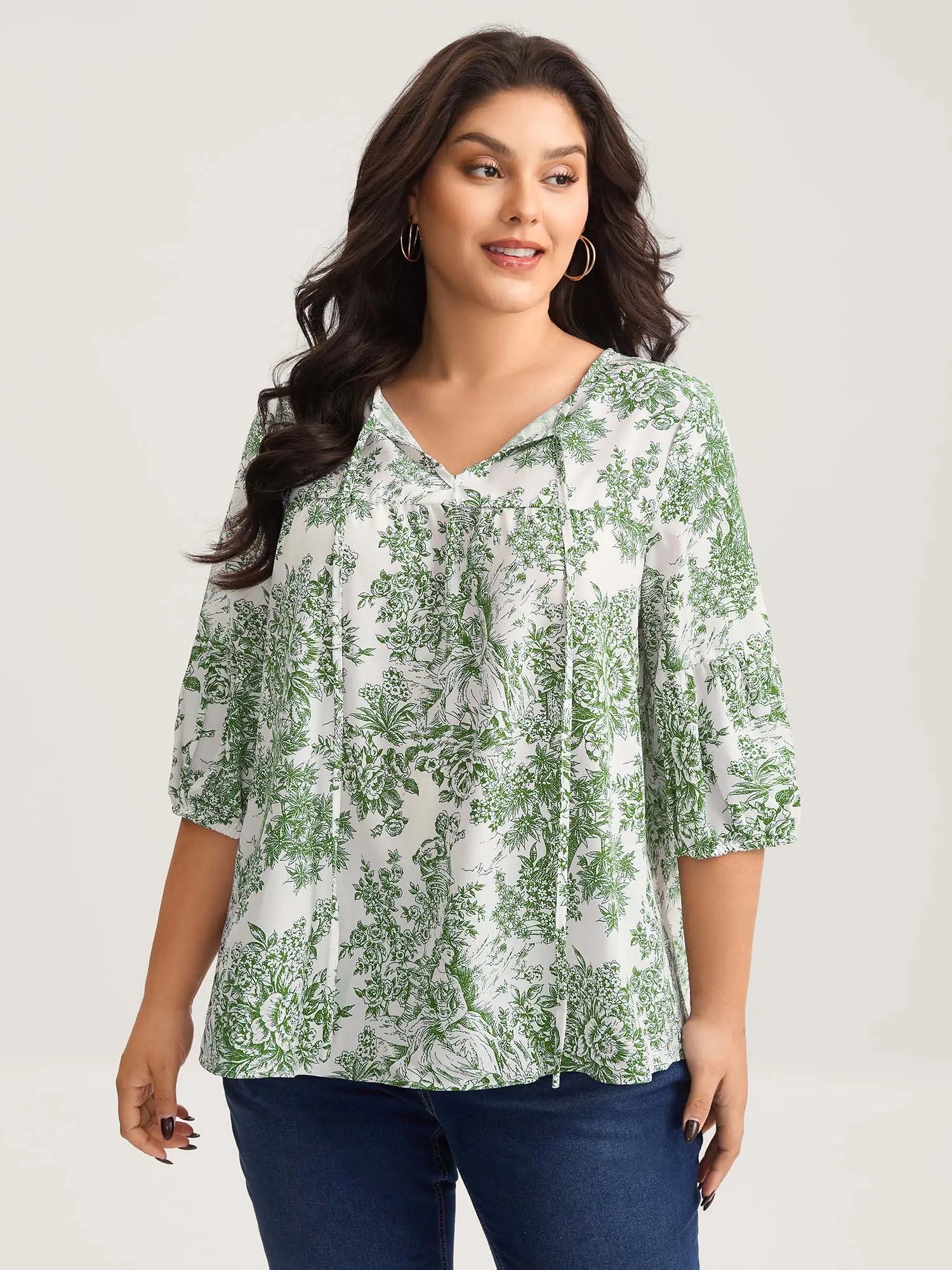 Bohemian Blouse for Women with Artistic Print, Soft Fabric Regular Fit Top Featuring a Statement Sleeve for Casual Elegance, Knot, Lantern