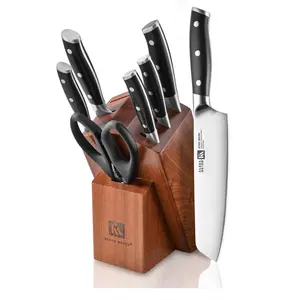 Klaus Meyer Stahl High Carbon  German Steel 8 Piece Non-Slip Handles Knife Set with Solid Wood Block Blade Classic block knife set Kitchen  Knives