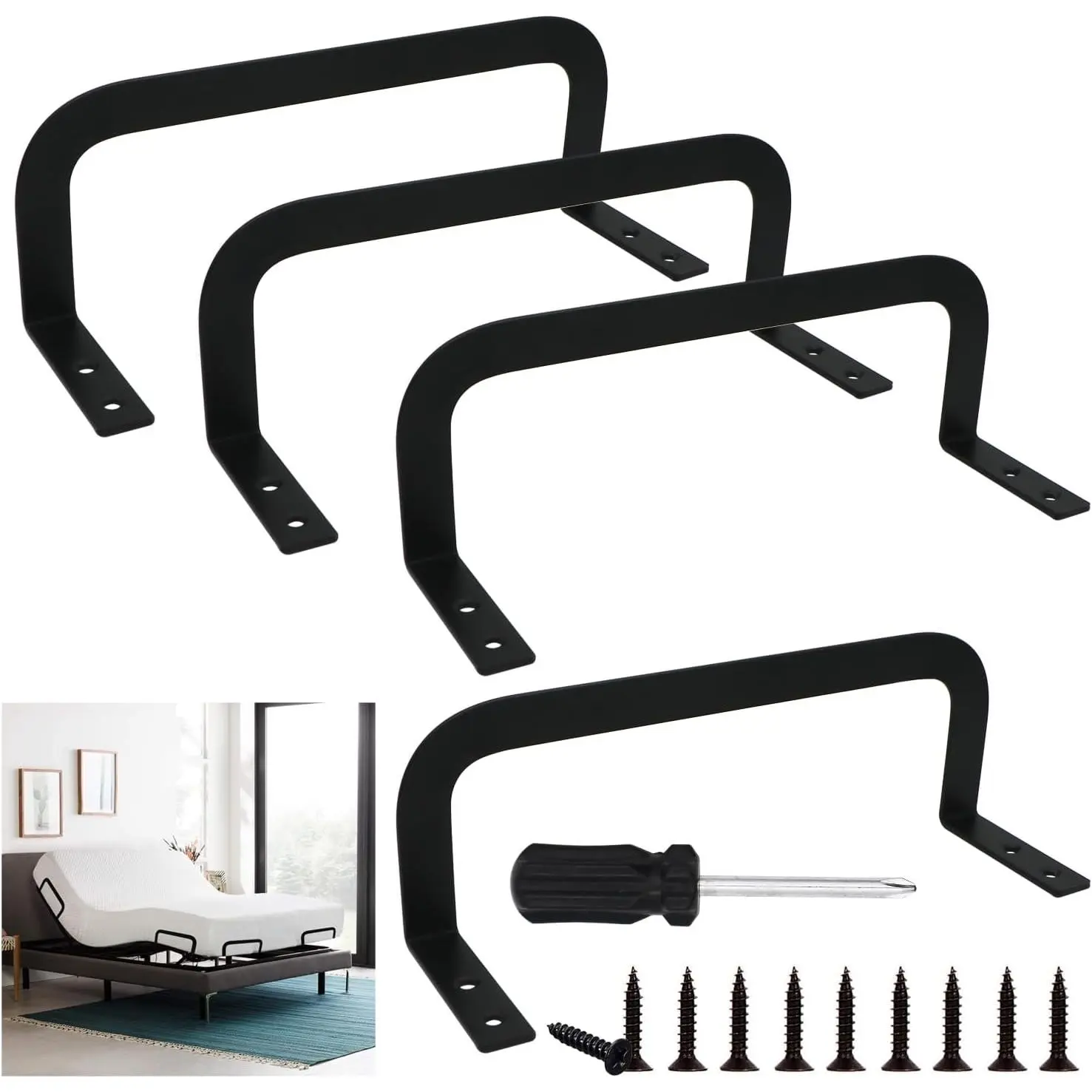 4 Pack Mattress Slide Stopper - Non-Slip Gripper Bar for Bed Frames Prevents Mattress Sliding on King/Queen/RV Beds - Heavy-Duty Steel Construction Black ﻿