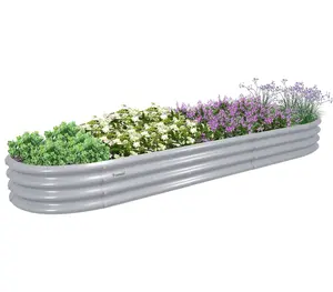 12x2x1ft Metal Raised Garden Bed, Oval Modular Galvalume Planter Box, Large Outdoor Raised Planter for Vegetables & Flowers, Gray