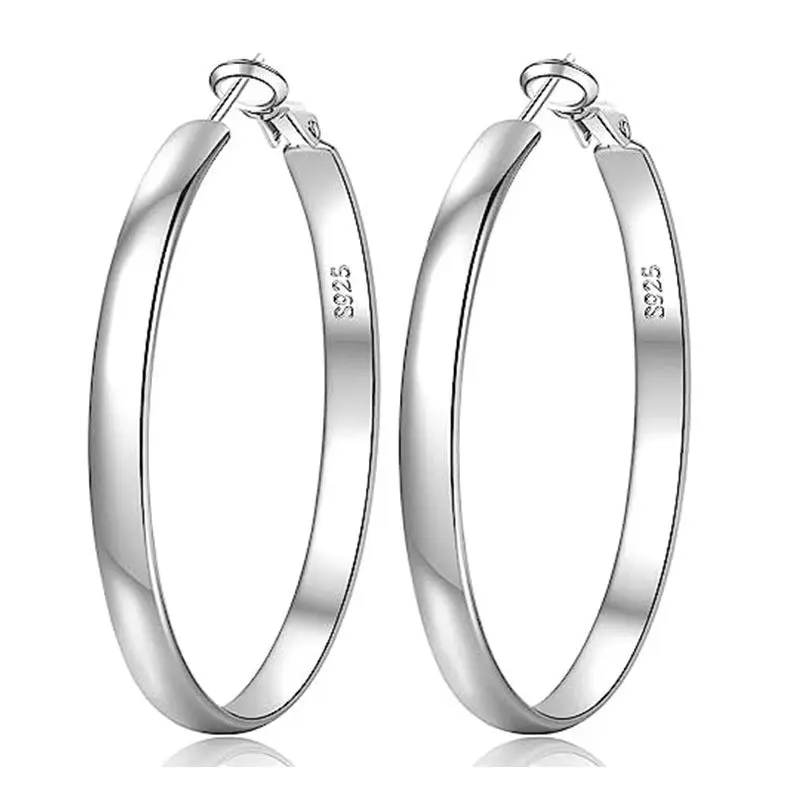 925 Silver Needle Earrings Personality Smooth Large Circle Hoop Earrings Women's Earrings Simple Fashion Jewelry Women's Gift