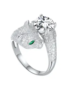 Women's S925 Silver Ring with Zirconia Leopard Head Design, Adjustable Open Ring Jewelry Gift for Women, Wedding Engagement Party Wear