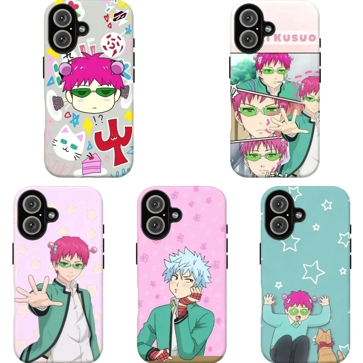 The Disastr0us Life of Saiki K. Saiki & Kaidou Chibi Tough Case, Funny Nostalgic Shonen Anime Fan Art Cover, Compatible with iPhone X, 11, 12, 13, 14, 15, 16, 17 & more