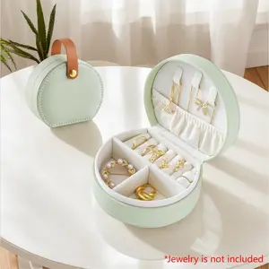 Round and Square Elegant Jewelry Storage Box, 1 Piece Multi-grid Jewelry Boxes with Handle, Travel Jewelry Case for Girls Women Earring Necklace Bracelet Ring, Elegant Jewelry Organizer