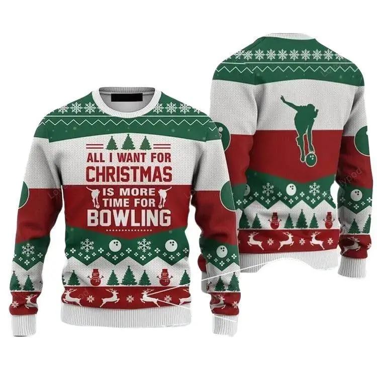 Bowling Ugly Christmas Sweater, All I Want For Christmas Ugly Sweater For Men