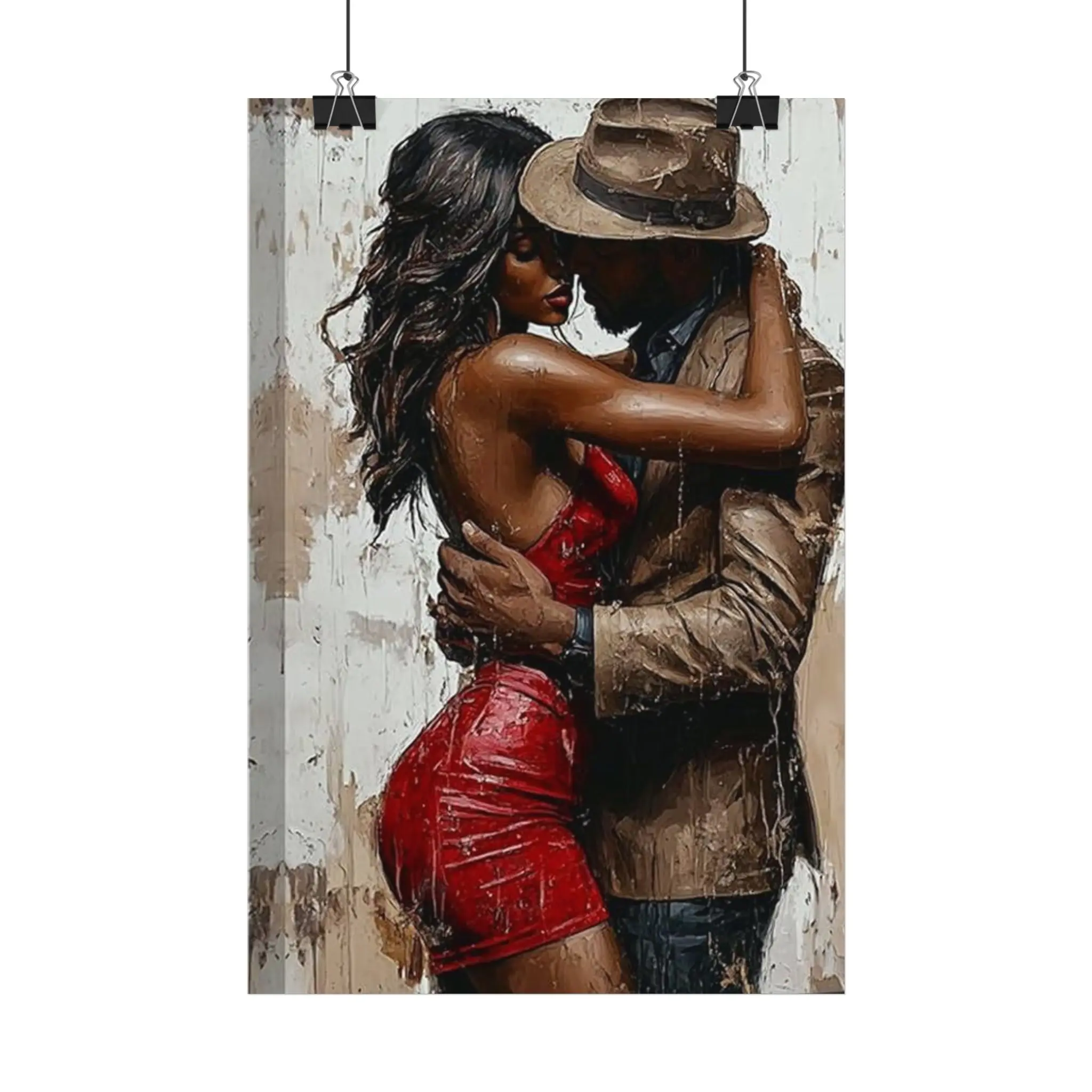 Romantic Embrace Satin Poster | Couple Painting Wall Art